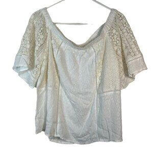 Womens Lovestitch Peasant Crochet Cream Blouse Off Shoulder Size Large EUC #1455